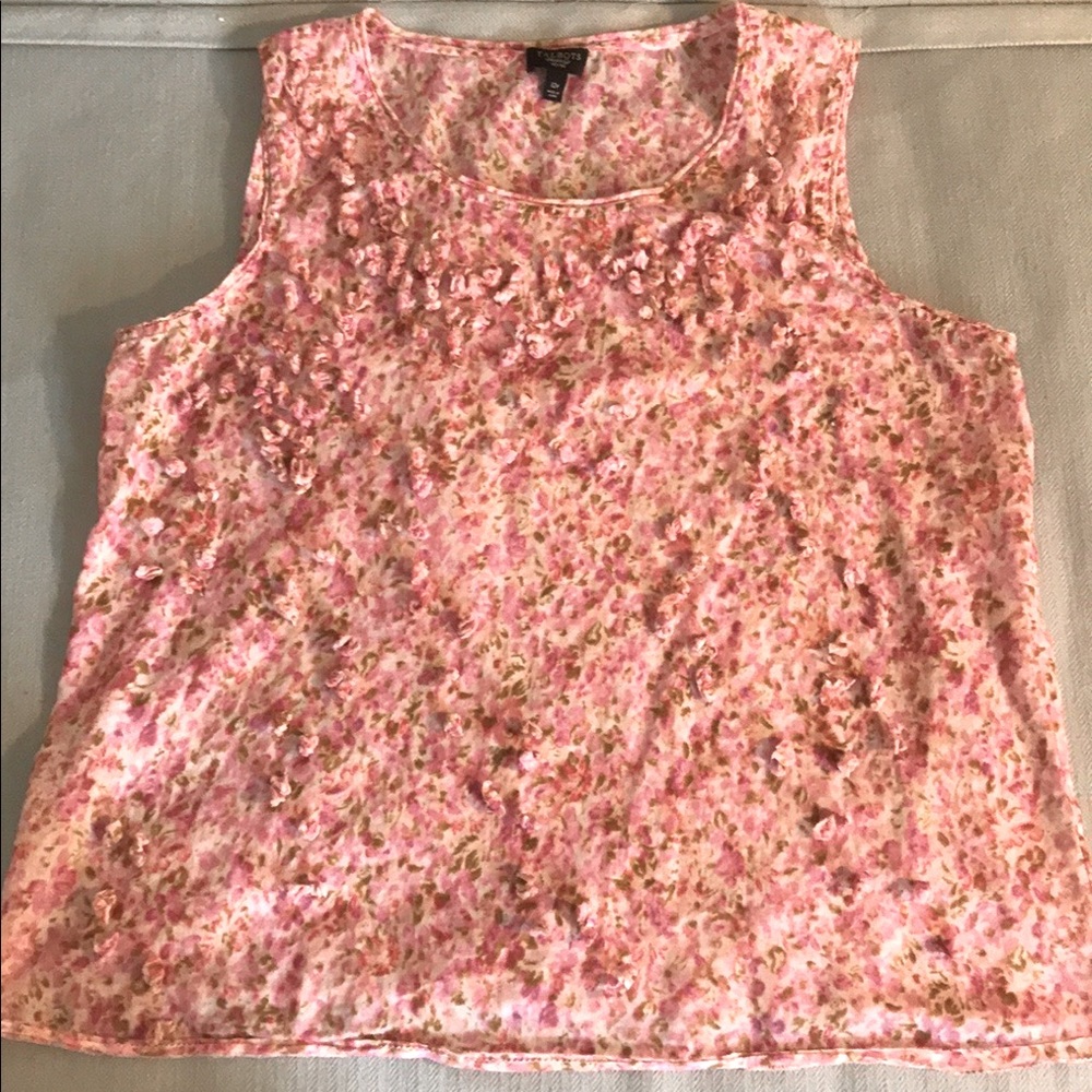 Talbots 12P Sleeveless Cotton Blouse with Embellishment Pink